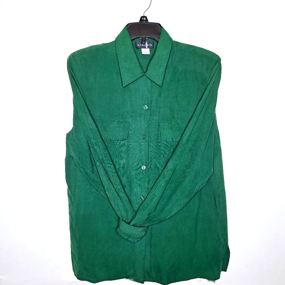Silk NCounter brand "Emerald City Green" 100% silk blouse size medium.